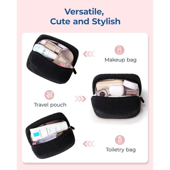 BAGSMART Women Winter Sherpa Warm Soft Puffy Cosmetic Pouch Compact Make Up Bag - Picture 4 of 7